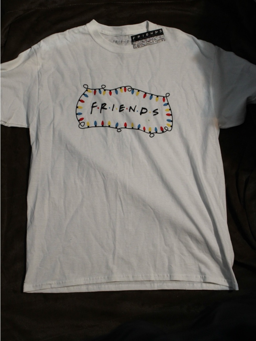 Friends Graphic T-Shirt in White with Holiday Lights